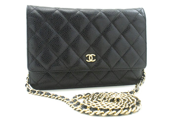 CHANEL Grained Calfskin Wallet On Chain WOC Black Shoulder Bag n96 hannari-shop