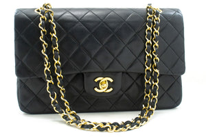 CHANEL Classic Double Flap 10" Chain Shoulder Bag Black Lambskin p09 hannari-shop