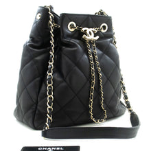 CHANEL Drawstring Chain Shoulder Bag Black Quilted Lambskin Purse p12 hannari-shop