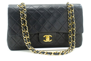 CHANEL Classic Double Flap 10" Chain Shoulder Bag Black Lambskin p21 hannari-shop