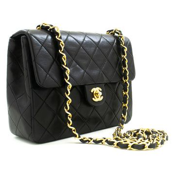 CHANEL Mini Square Small Chain Shoulder Bag Crossbody Black Lamb p03 hannari-shop