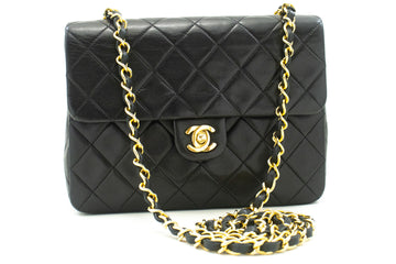 CHANEL Mini Square Small Chain Shoulder Bag Crossbody Black Lamb p03 hannari-shop