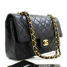 CHANEL Classic Double Flap 10" Chain Shoulder Bag Black Lambskin p32 hannari-shop