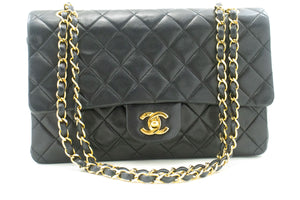 CHANEL Classic Double Flap 10" Chain Shoulder Bag Black Lambskin p31 hannari-shop