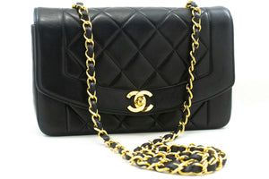 CHANEL Diana Flap Chain Shoulder Bag Black Quilted Lambskin Purse p33 hannari-shop