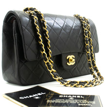 CHANEL Classic Double Flap 10" Chain Shoulder Bag Black Lambskin p05 hannari-shop