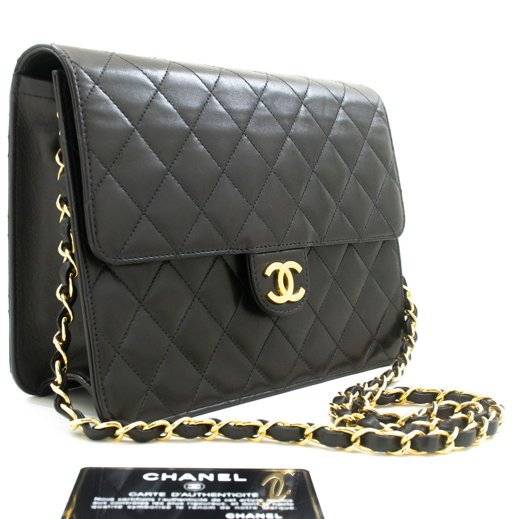 CHANEL Small Chain Shoulder Bag Clutch Black Quilted Flap Lambskin p45 hannari-shop