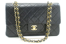 CHANEL Classic Double Flap 10" Chain Shoulder Bag Black Lambskin p15 hannari-shop