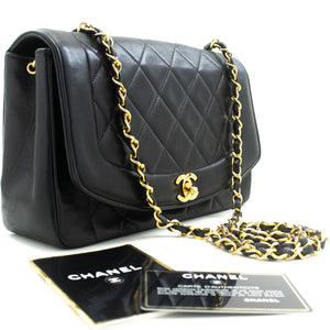 CHANEL Diana Flap Chain Shoulder Bag Black Quilted Lambskin Purse p38 hannari-shop