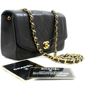 CHANEL Diana Flap Chain Shoulder Bag Black Quilted Lambskin Purse p35 hannari-shop