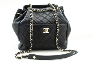 CHANEL Drawstring Chain Shoulder Bag Black Quilted Lambskin Purse p11 hannari-shop