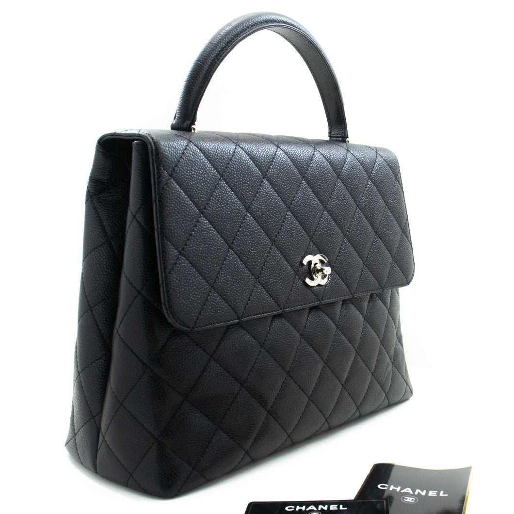 CHANEL Grained Calfskin Handbag Top Handle Bag Kelly Black Flap p08 hannari-shop