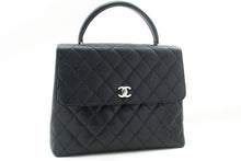 CHANEL Grained Calfskin Handbag Top Handle Bag Kelly Black Flap p08 hannari-shop