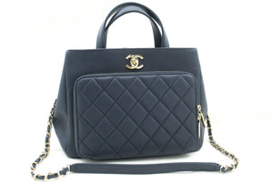 CHANEL Navy Grained Calfskin Leather Shoulder Bag Handbag Quilted p44 hannari-shop