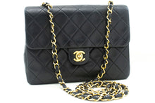 CHANEL Mini Square Small Chain Shoulder Bag Crossbody Black Lamb p39 hannari-shop