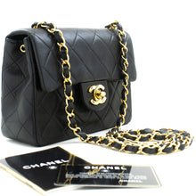 CHANEL Mini Square Small Chain Shoulder Bag Crossbody Black Lamb p40 hannari-shop