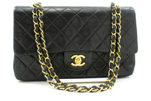 CHANEL Classic Double Flap 10" Chain Shoulder Bag Black Lambskin p36 hannari-shop