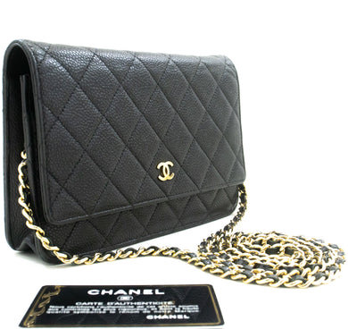 CHANEL Grained Calfskin Wallet On Chain WOC Black Shoulder Bag p63 hannari-shop