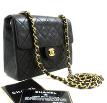 CHANEL Mini Square Small Chain Shoulder Bag Crossbody Black Lamb p52 hannari-shop