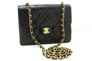 CHANEL Mini Square Small Chain Shoulder Bag Crossbody Black Lamb p52 hannari-shop