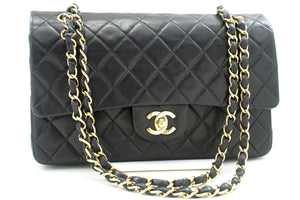 CHANEL Classic Double Flap 10" Chain Shoulder Bag Black Lambskin p50 hannari-shop