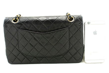 CHANEL Classic Double Flap 10" Chain Shoulder Bag Black Lambskin p97 hannari-shop