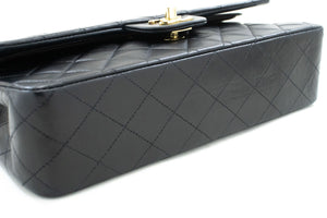 CHANEL Classic Double Flap 10" Chain Shoulder Bag Black Lambskin p97 hannari-shop