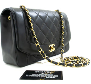 CHANEL Diana Flap Chain Shoulder Bag Black Quilted Lambskin Purse p47 hannari-shop