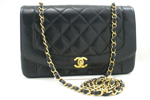 CHANEL Diana Flap Chain Shoulder Bag Black Quilted Lambskin Purse p47 hannari-shop