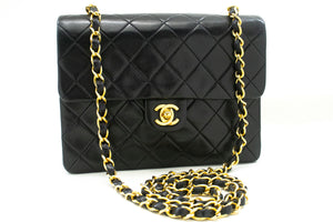 CHANEL Mini Square Small Chain Shoulder Bag Crossbody Black Lamb p41 hannari-shop