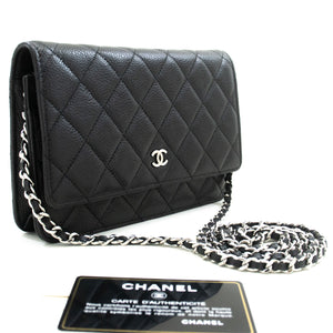 CHANEL Grained Calfskin Wallet On Chain WOC Black Shoulder Bag p60 hannari-shop