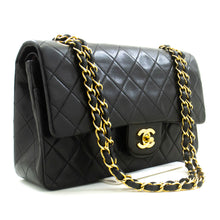 CHANEL Classic Double Flap 10" Chain Shoulder Bag Black Lambskin p59 hannari-shop