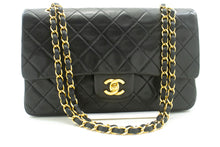 CHANEL Classic Double Flap 10" Chain Shoulder Bag Black Lambskin p59 hannari-shop