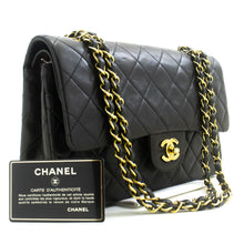 CHANEL Classic Double Flap 10" Chain Shoulder Bag Black Lambskin p49 hannari-shop