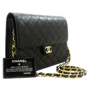 CHANEL Small Chain Shoulder Bag Clutch Black Quilted Flap Lambskin p55 hannari-shop