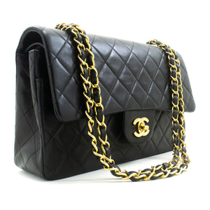 CHANEL Classic Double Flap 10" Chain Shoulder Bag Black Lambskin p53 hannari-shop