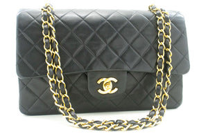 CHANEL Classic Double Flap 10" Chain Shoulder Bag Black Lambskin p53 hannari-shop