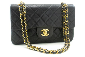 CHANEL Classic Double Flap 9" Chain Shoulder Bag Black Lambskin p54 hannari-shop