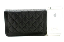 CHANEL Boy Black Grained Calfskin Wallet On Chain WOC Flap Bag p66 hannari-shop