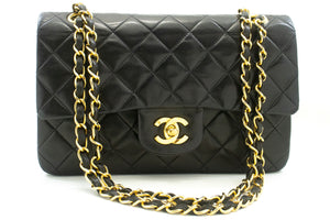 CHANEL Classic Double Flap 9" Chain Shoulder Bag Black Lambskin p56 hannari-shop