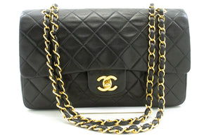 CHANEL Classic Double Flap 10" Chain Shoulder Bag Black Lambskin p20 hannari-shop