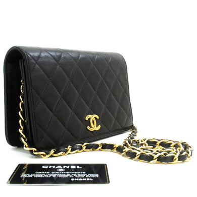 CHANEL Full Flap Chain Shoulder Bag Clutch Black Quilted Lambskin p19 hannari-shop