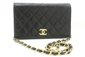 CHANEL Full Flap Chain Shoulder Bag Clutch Black Quilted Lambskin p19 hannari-shop