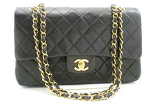 CHANEL Classic Double Flap 10" Chain Shoulder Bag Black Lambskin n99 hannari-shop