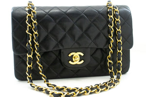 CHANEL Classic Double Flap 9" Chain Shoulder Bag Black Lambskin p51 hannari-shop