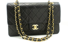 CHANEL Classic Double Flap 10" Chain Shoulder Bag Black Lambskin p16 hannari-shop