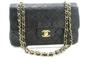 CHANEL Classic Double Flap 9" Chain Shoulder Bag Black Lambskin p48 hannari-shop