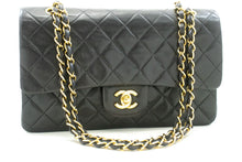 CHANEL Classic Double Flap 10" Chain Shoulder Bag Black Lambskin p58 hannari-shop