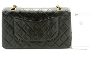 CHANEL Classic Double Flap 10" Chain Shoulder Bag Black Lambskin p58 hannari-shop