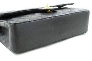 CHANEL Classic Double Flap 10" Chain Shoulder Bag Black Lambskin p58 hannari-shop